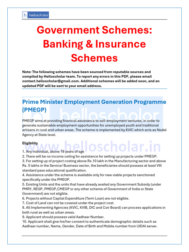 Government Schemes for Banking & Insurance | PDF | Economies