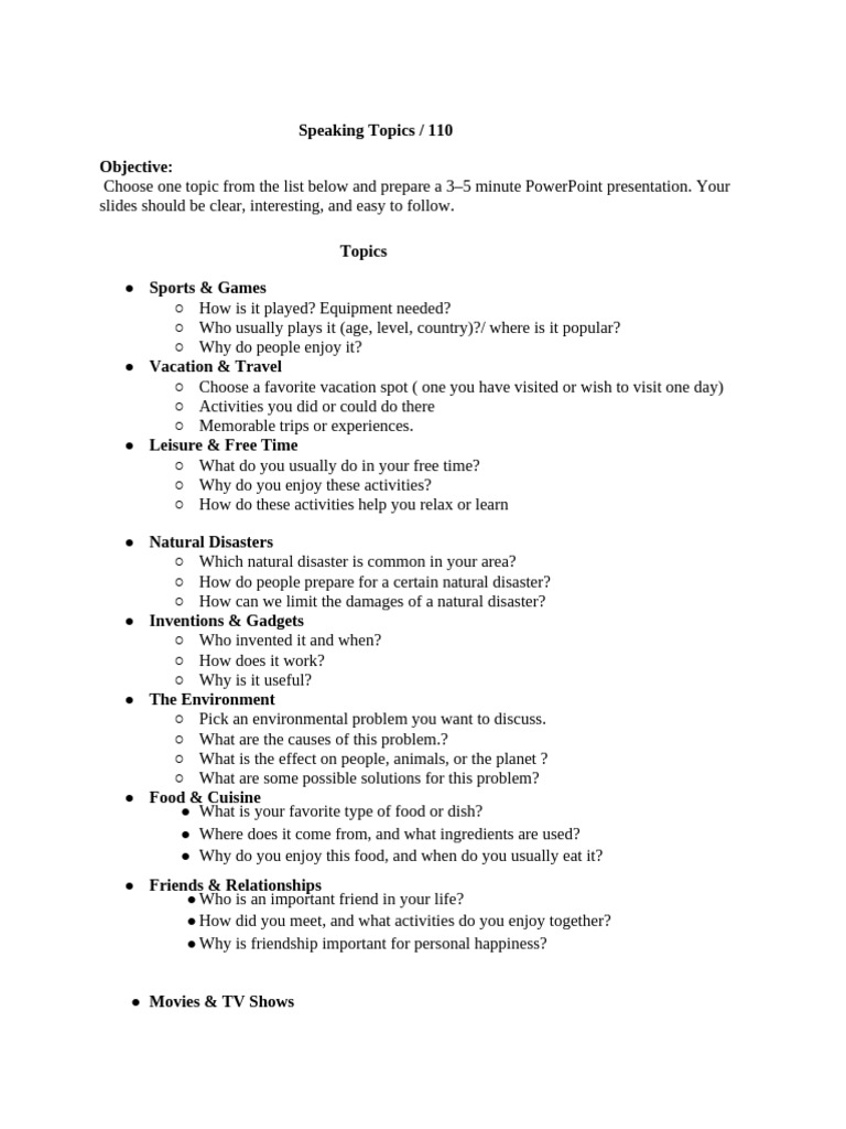 Engaging Presentation Topics Guide | PDF