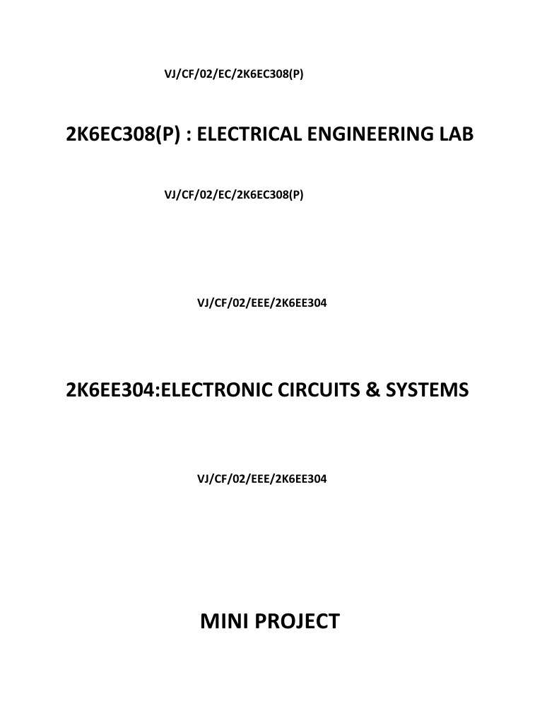 2K6Ec308 (P) : Electrical Engineering Lab: Mini Project | PDF