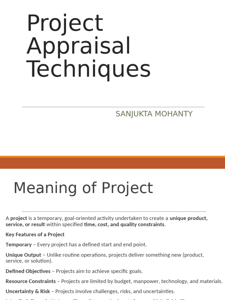 Project Appraisal and Capital Budgeting Techniques | PDF | Net Present ...