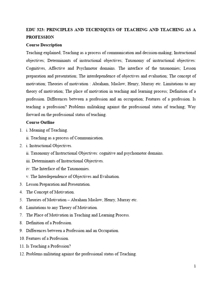 Edu 312 Principles and Techniques of Teaching and Teaching As A | PDF ...
