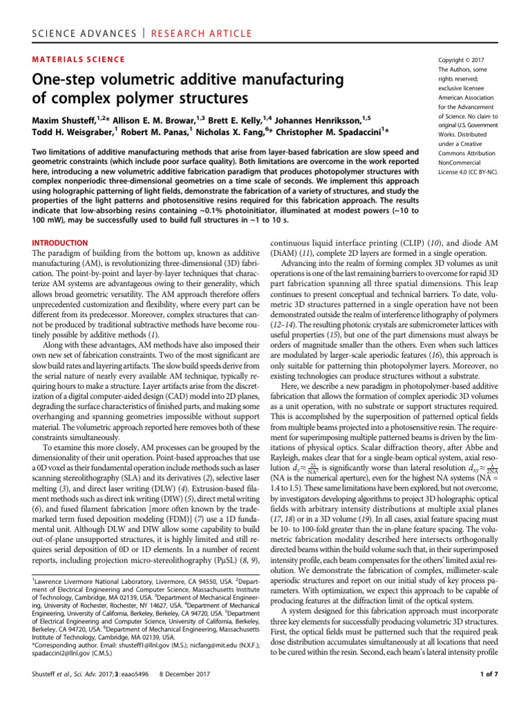 Volumetric 3D Printing of Polymers | PDF | Optics | 3 D Printing