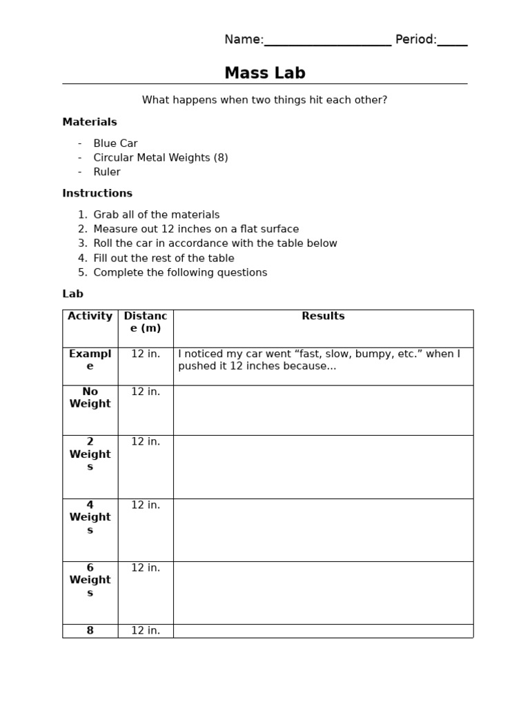 Mass+Lab 3 | PDF | Mass
