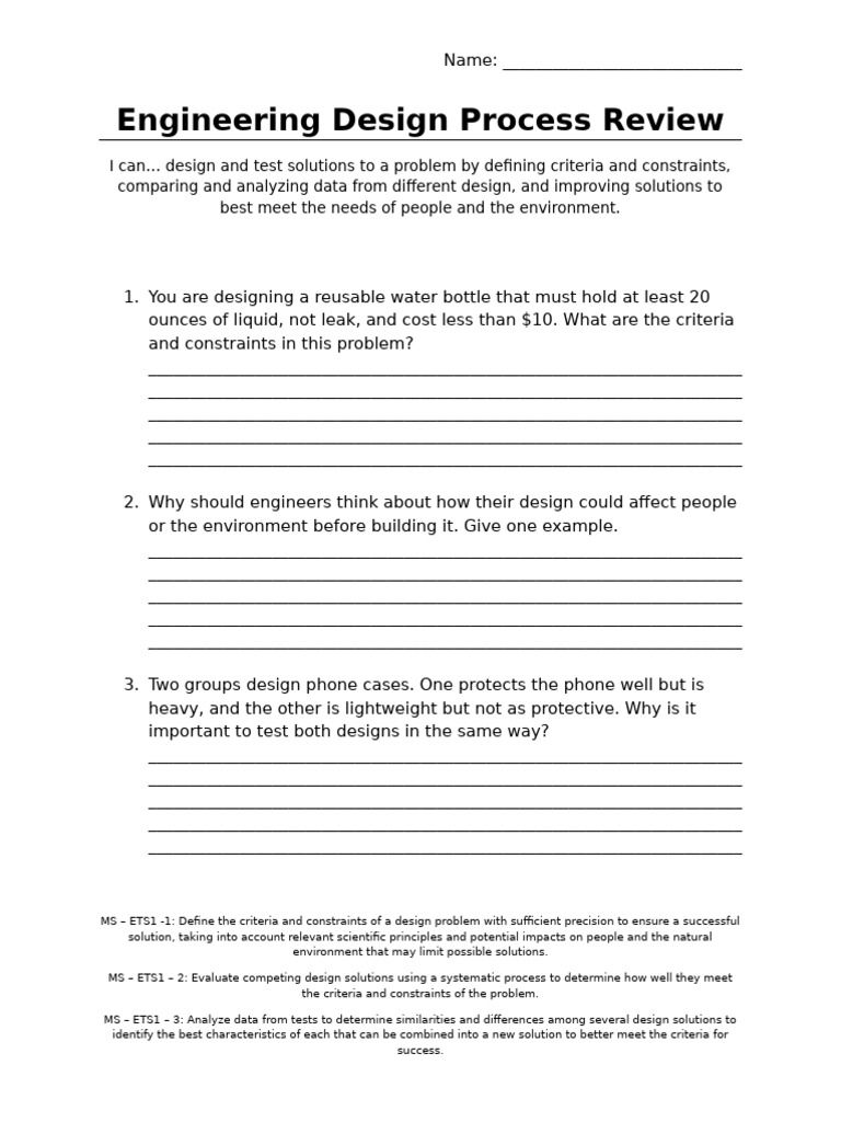 Engineering Design Process Review Guide | PDF