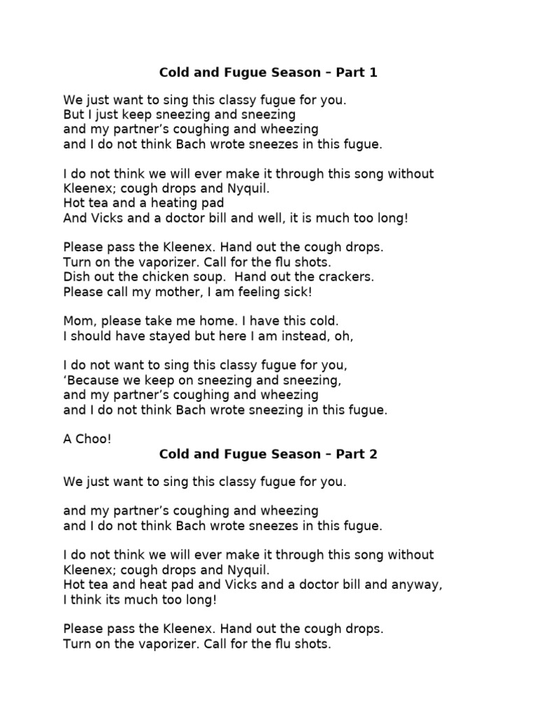 Cold and Fugue Season - Words | PDF