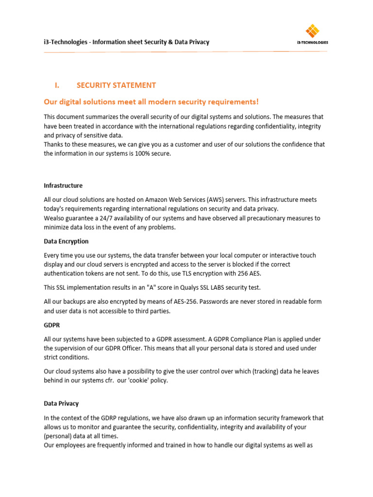 i3-Technologies Security & Data Privacy Guide | PDF | Security ...