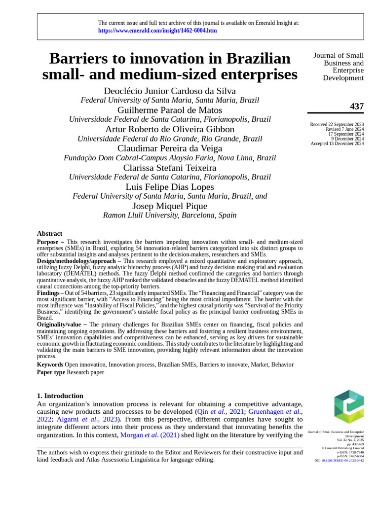 Barriers to Innovation in Brazilian SMEs | PDF | Innovation | Policy