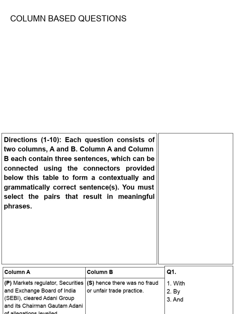 Column-Based Sentence Formation Quiz | PDF | Environmental Issues ...