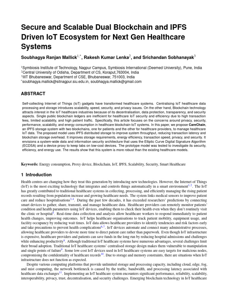 Dual Blockchain IoT for Secure Healthcare | PDF | Internet Of Things ...