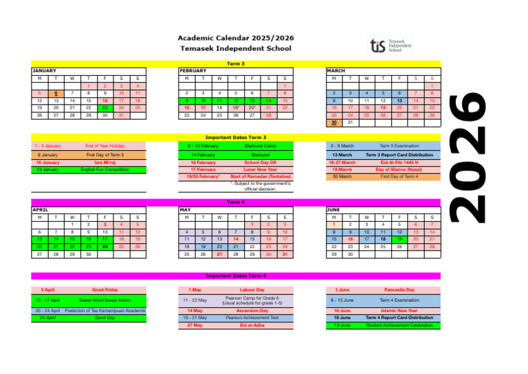 Temasek School Academic Calendar 20252026 PDF Observances