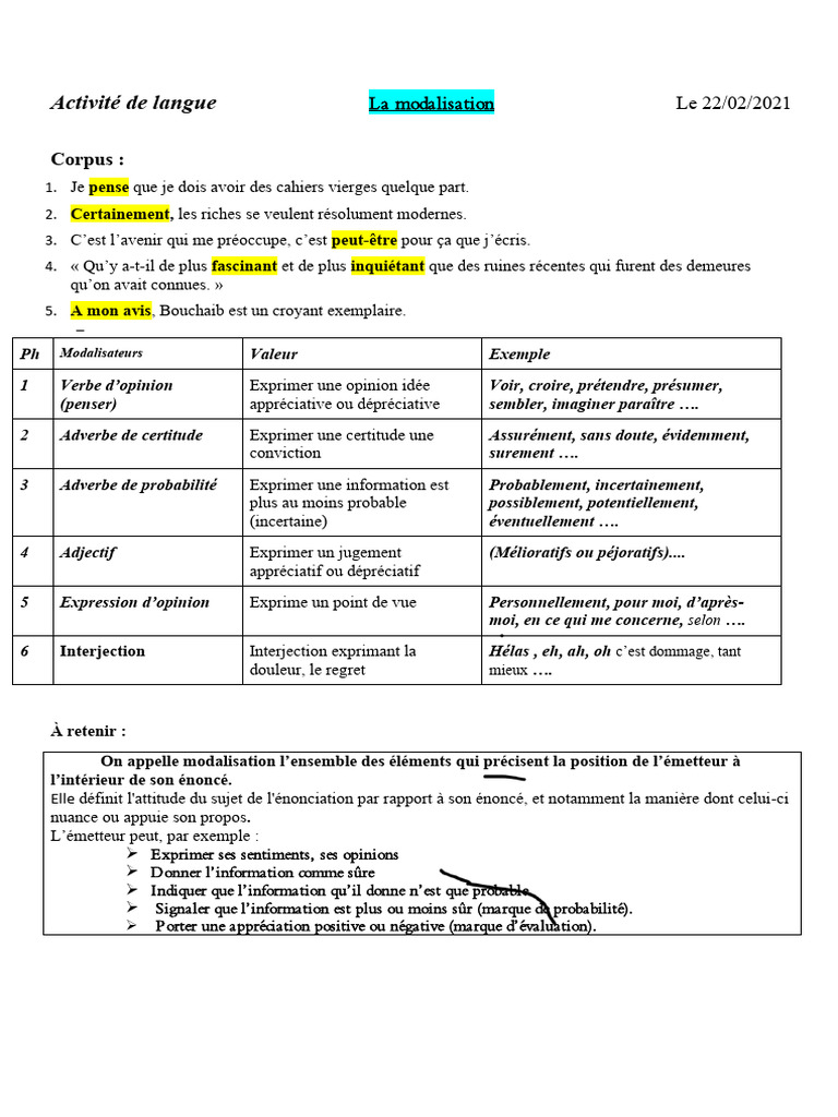 Modalisation : Comprendre les nuances d'opinion | PDF | Adverbe ...