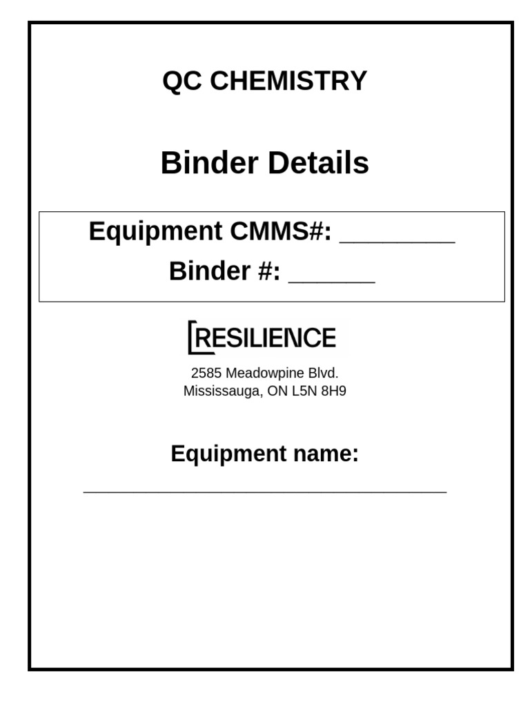 QC Chemistry Equipment Binder Details | PDF