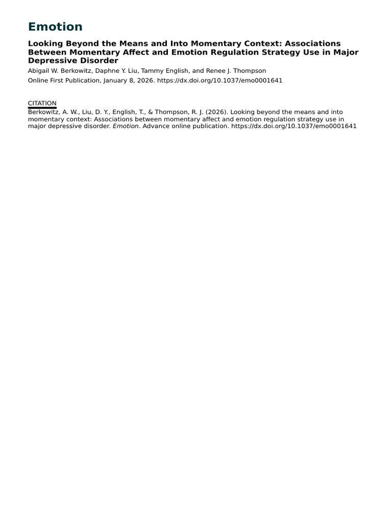 Emotion Regulation in Major Depression | PDF | Mental Disorder | Major ...