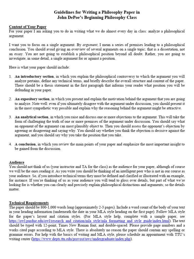 Writing Guidelines for Philosophy Papers | PDF | Argument | Thesis