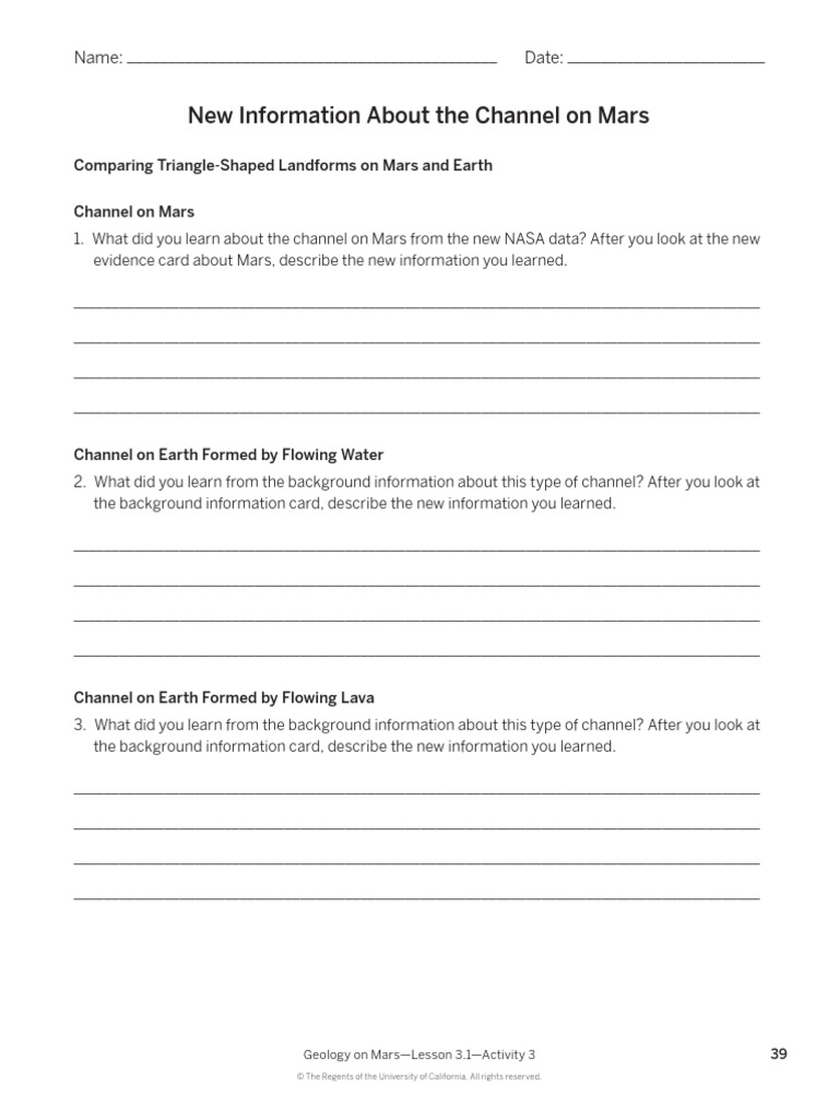 Mars Channel Geology Activity Guide | PDF | Mars | Terrestrial Planets