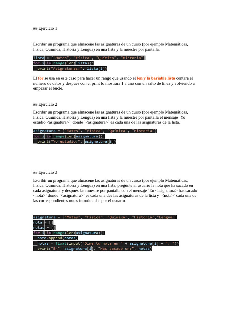 Programas en Python para gestionar listas | PDF | Programación de ...