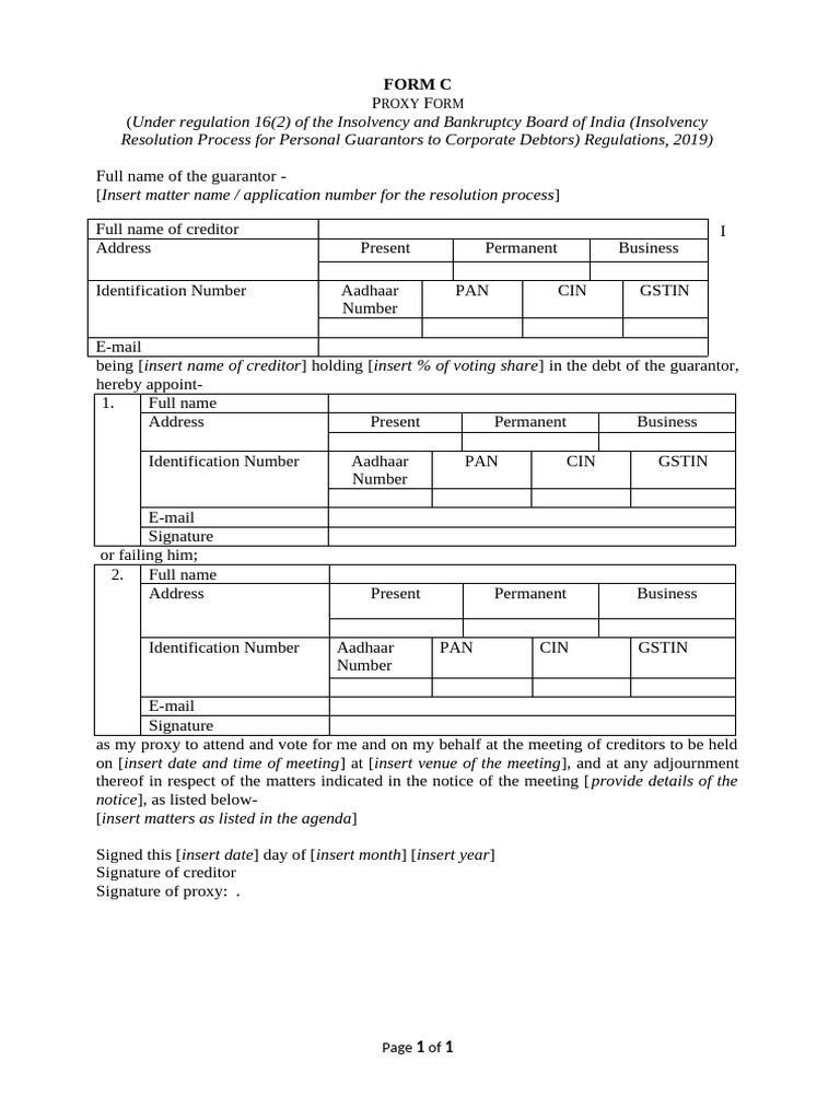 Proxy Form for Creditor Meeting | PDF