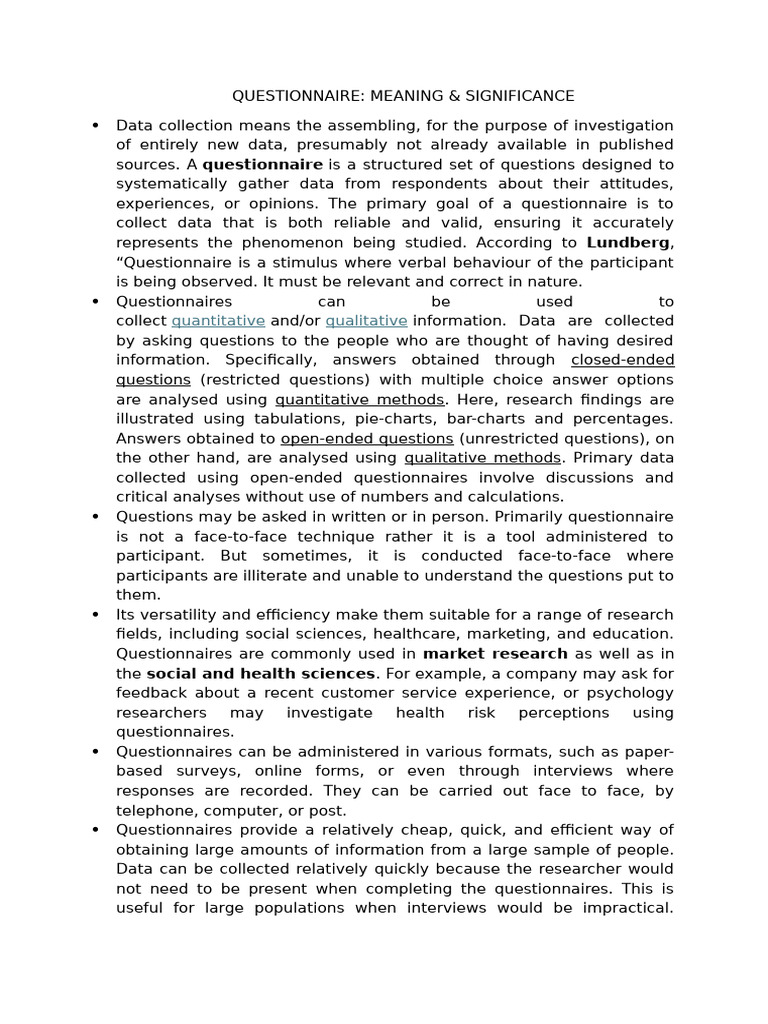 Questionnaire | PDF | Questionnaire | Cognition