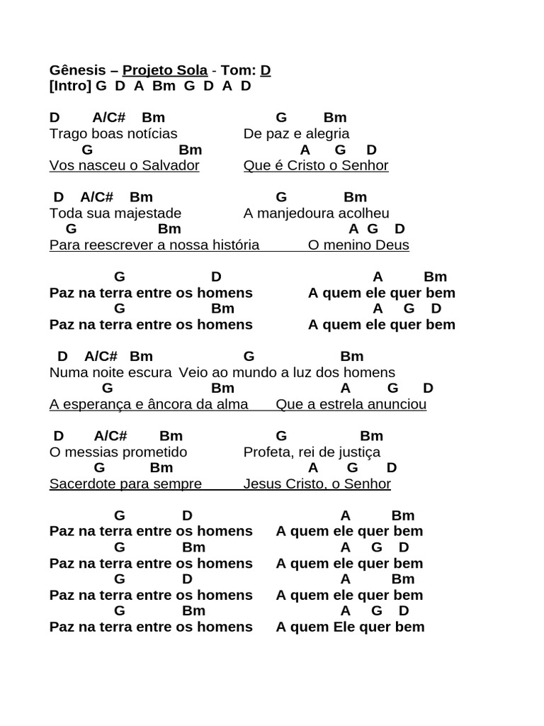 Letra da Música Gênesis - Projeto Sola | PDF