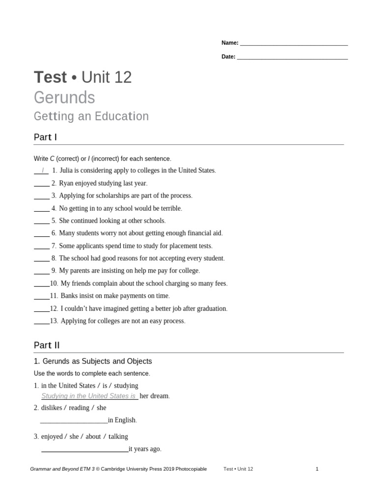 Gabe l3 Unit 12 Test | PDF | Linguistics | Syntax