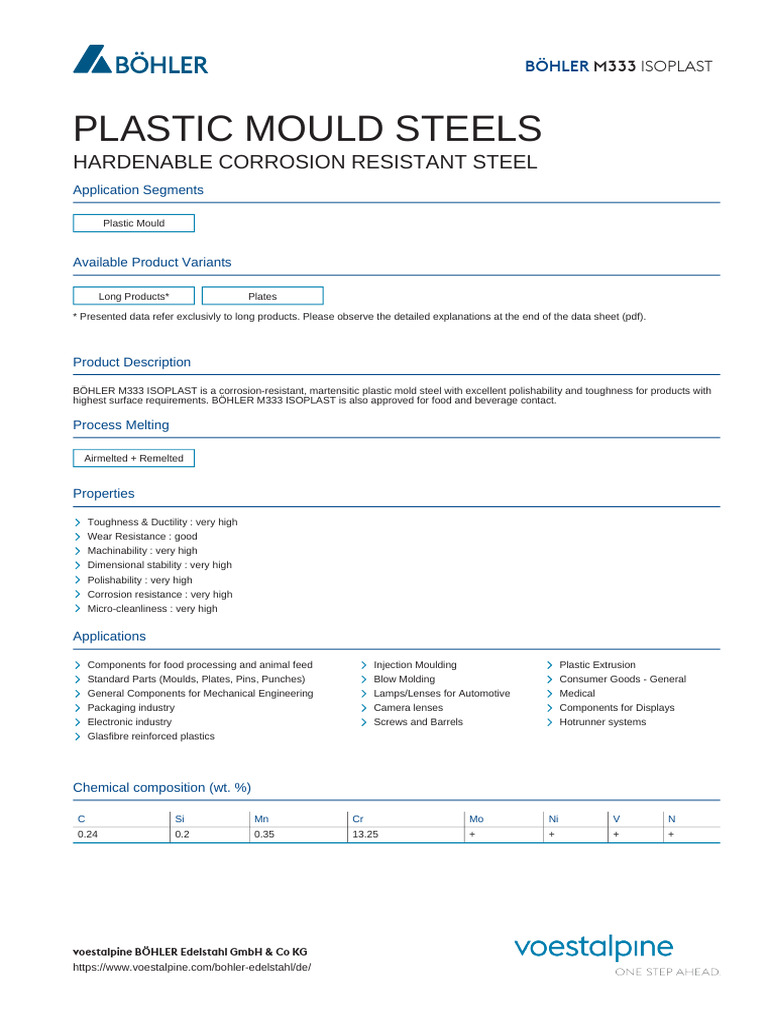 BÖHLER M333 ISOPLAST Steel Overview | PDF | Heat Treating | Steel