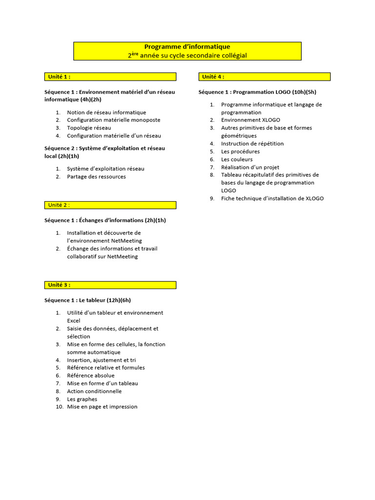 Programme Informatique 2e Année Collégial | PDF