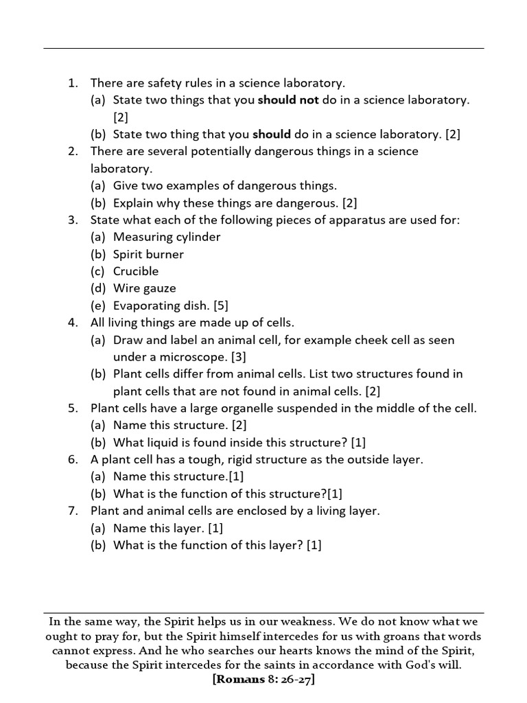 ZJC Combined Science Test 1 | PDF