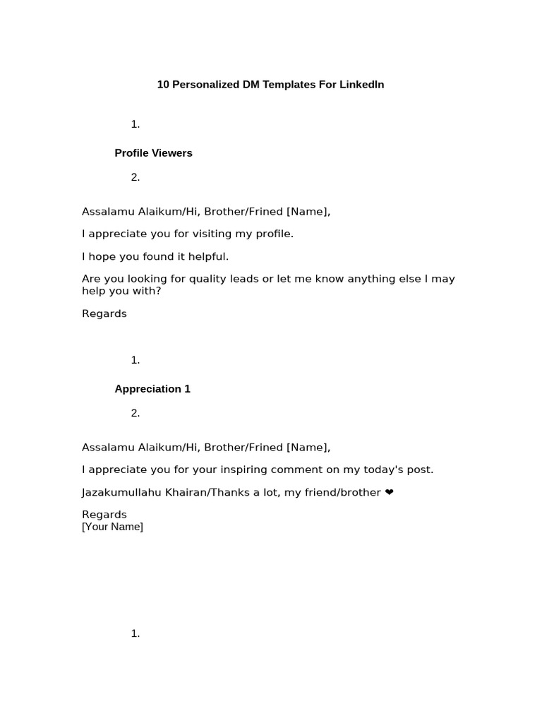 LinkedIn DM Templates for Engagement | PDF