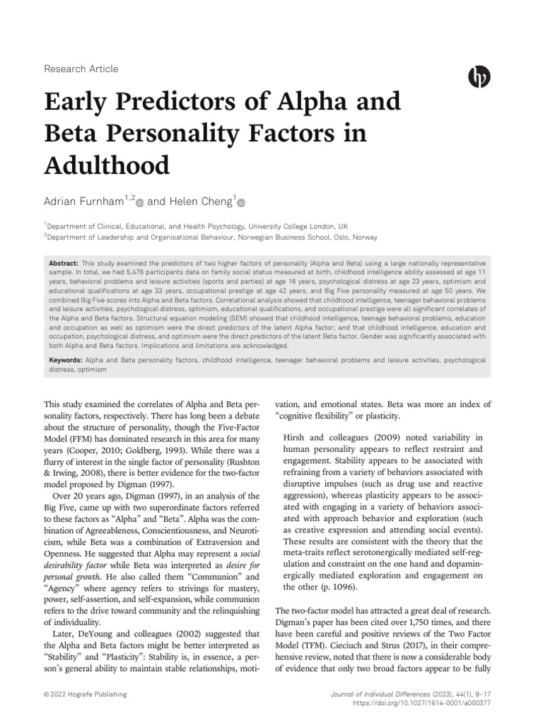 Early Predictors of Alpha and Beta Personality Factors in Adulthood ...