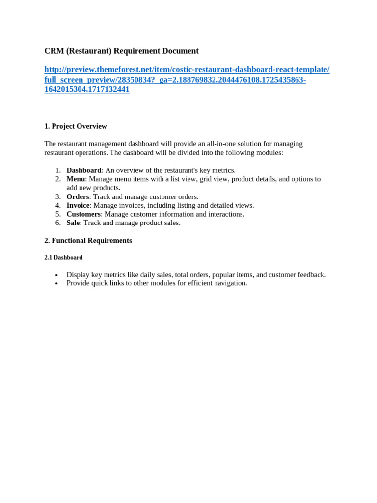 CRM for Restuarant | PDF | Menu | Customer Relationship Management