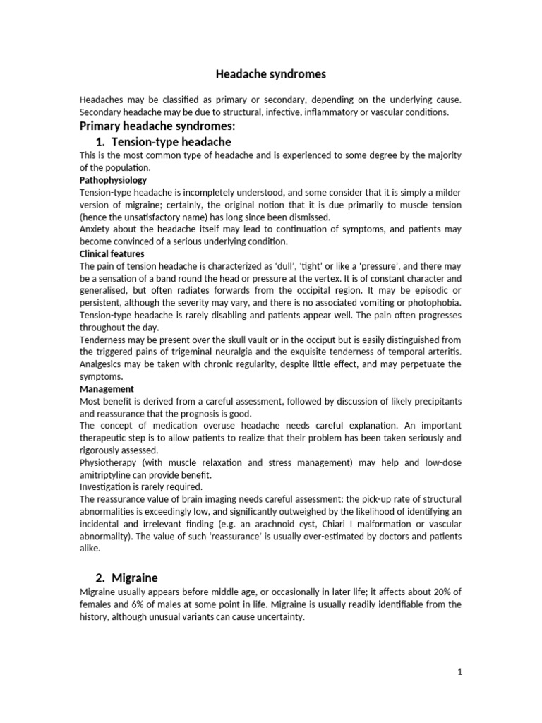 Understanding Headache Syndromes | PDF | Headache | Migraine