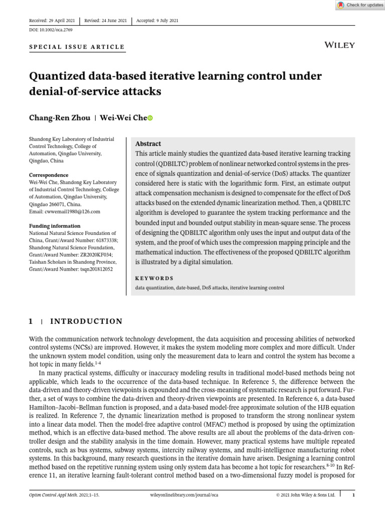 Iterative Learning Control with DoS Attacks | PDF | Mathematical ...
