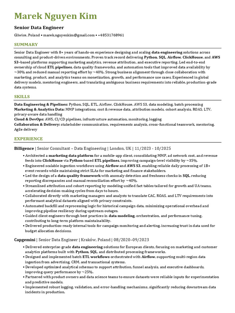 Senior Data Engineer Resume Overview | PDF | Systems Engineering ...