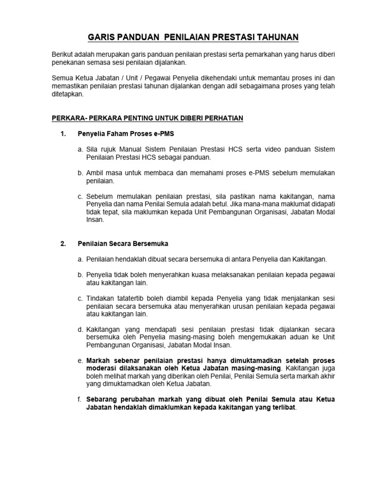 Garis Panduan Penilaian Prestasi 2025 | PDF
