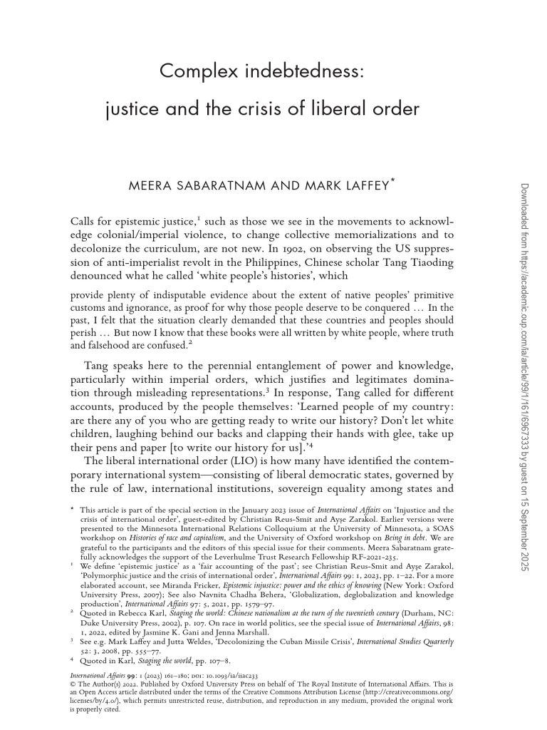 Complex Indebtedness- Justice and the Crisis of Liberal Order | PDF ...