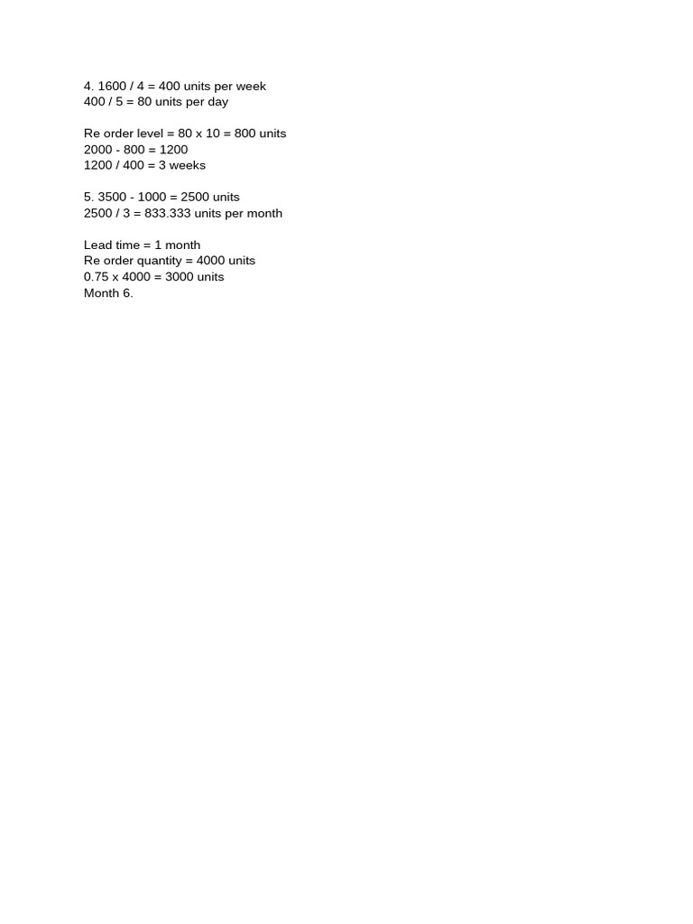 Inventory Calculation and Reorder Levels | PDF