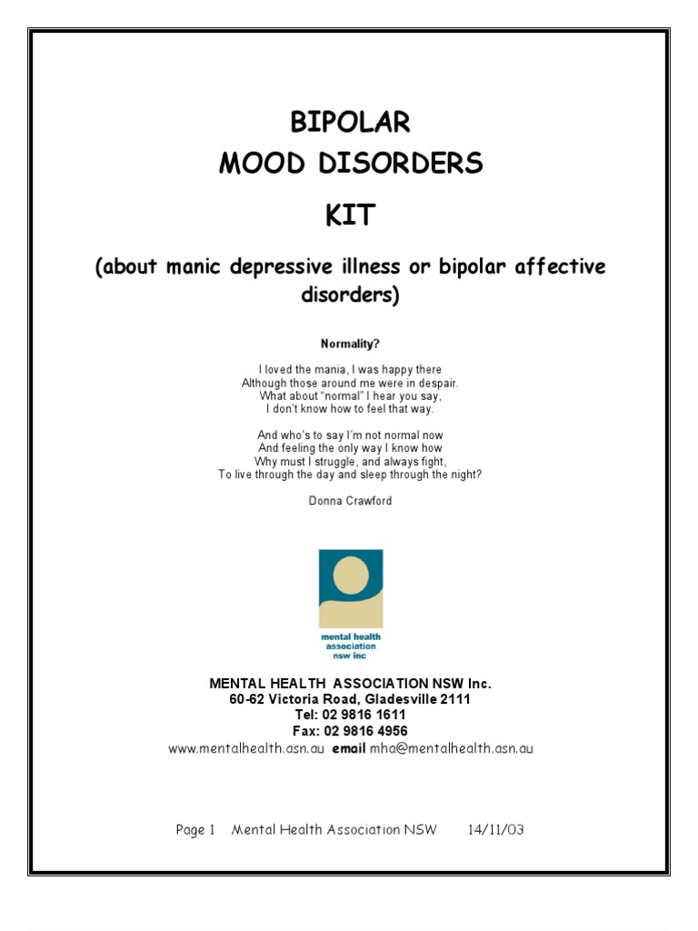 Bipolar Mood Disorders KIT: (About Manic Depressive Illness or Bipolar ...