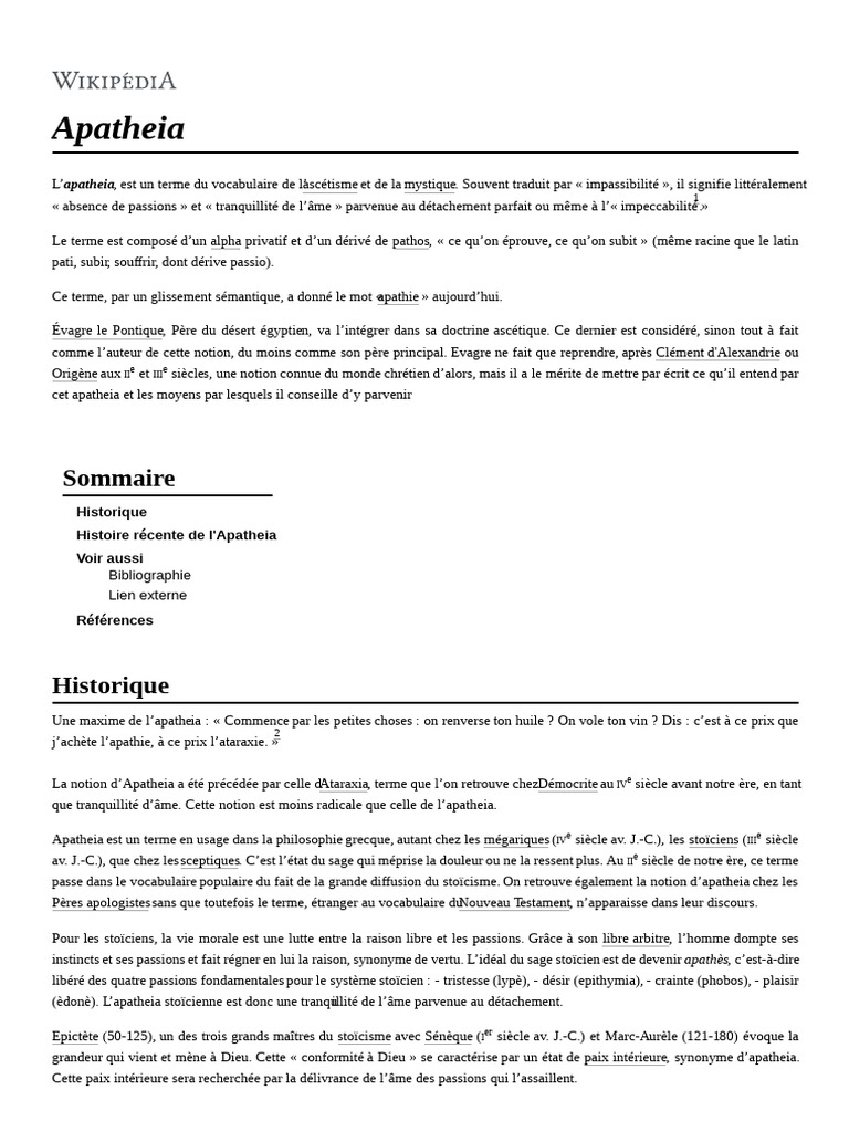 Comprendre l'Apatheia en philosophie | PDF