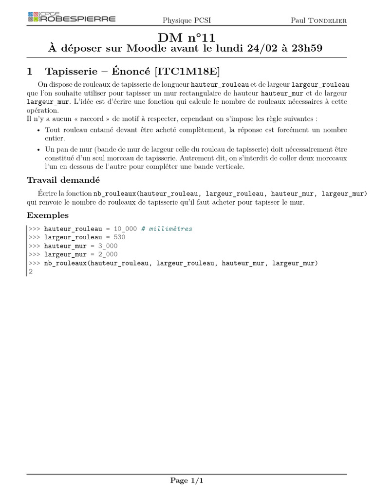 Calcul du nombre de rouleaux de tapisserie PDF — free download