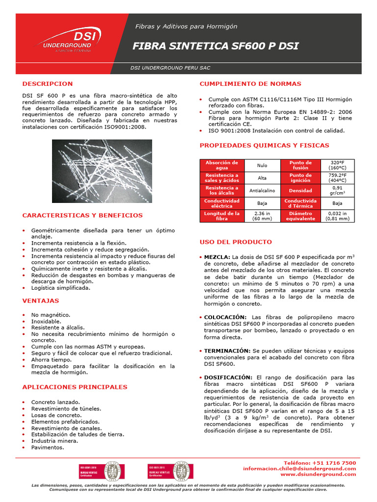 Ft Fibra Sintetica Sf600 p | PDF | Hormigón | Revestimiento