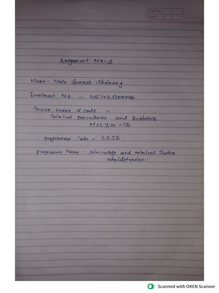 M.A. Criminology Assignment (Handwritten) Prepared by Ganesh Shrirang ...