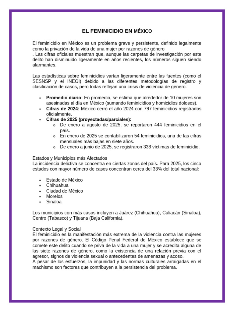 Feminicidio en México: Crisis y Estadísticas | PDF | La violencia ...