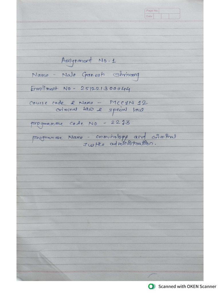 M.A. Criminology Assignment (Handwritten) Prepared by Ganesh Shrirang ...