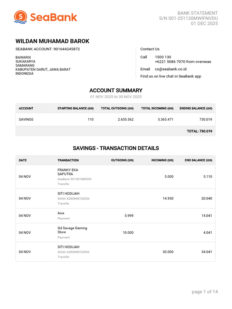 November 2025 Bank Statement Summary | PDF | Personal Finance ...