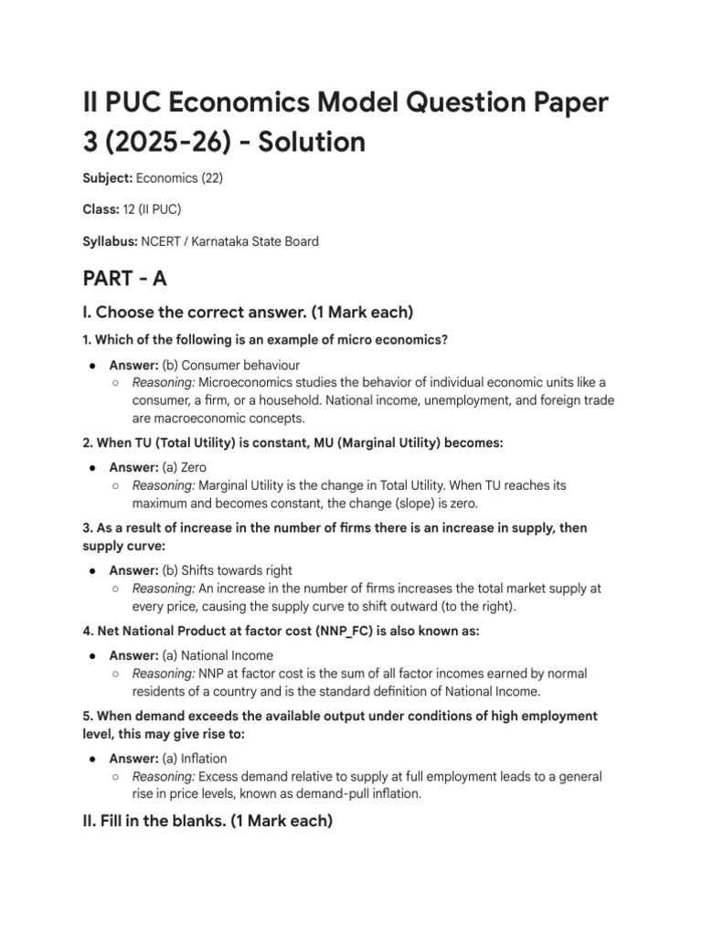 II PUC Economics Model Question Paper 2025-26 | PDF | Taxes | Economic ...