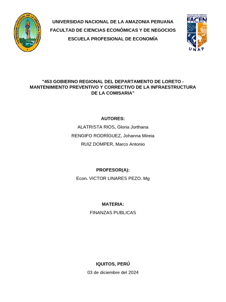 01. “453 Gobierno Regional Del Departamento de Loreto - Mantenimiento ...