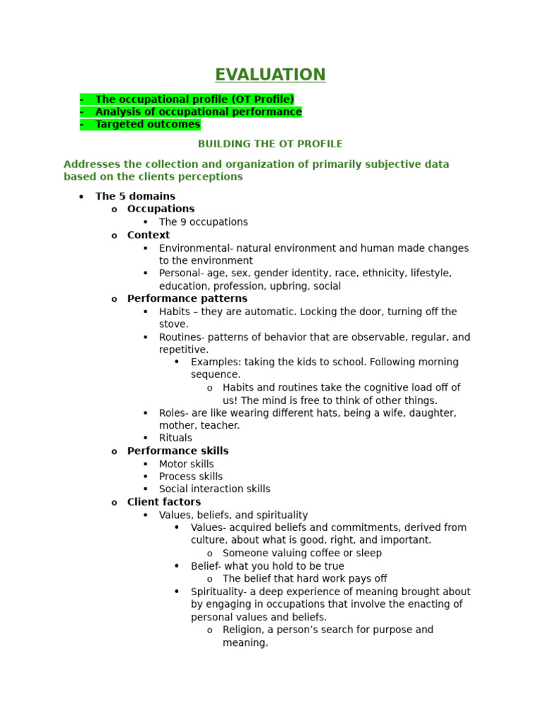 Occupational Therapy Evaluation Process | PDF | Occupational Therapy ...