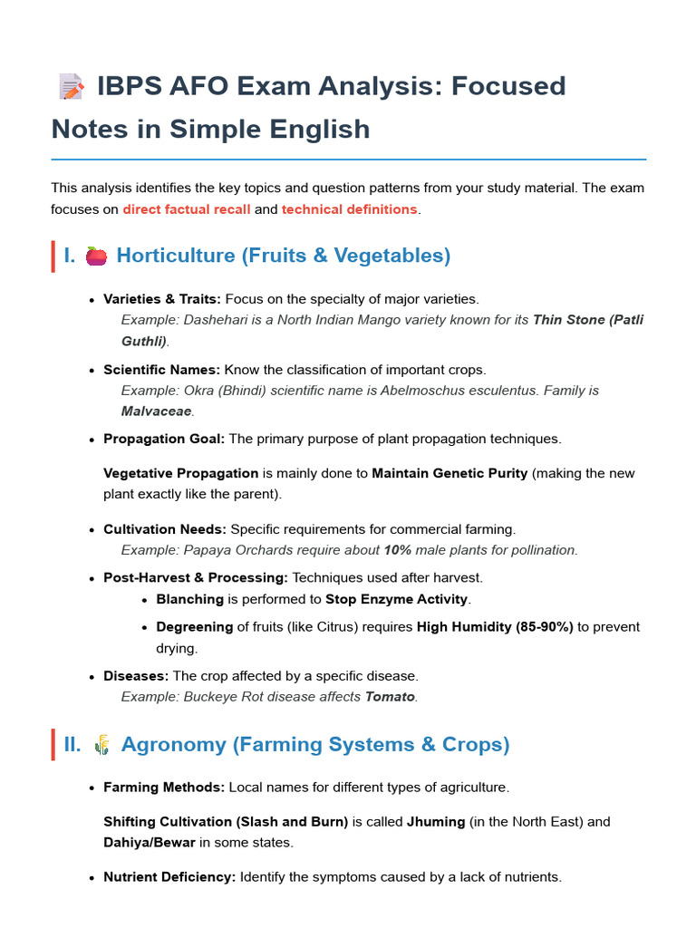 IBPS AFO Exam Analysis Notes | PDF | Agriculture | Soil