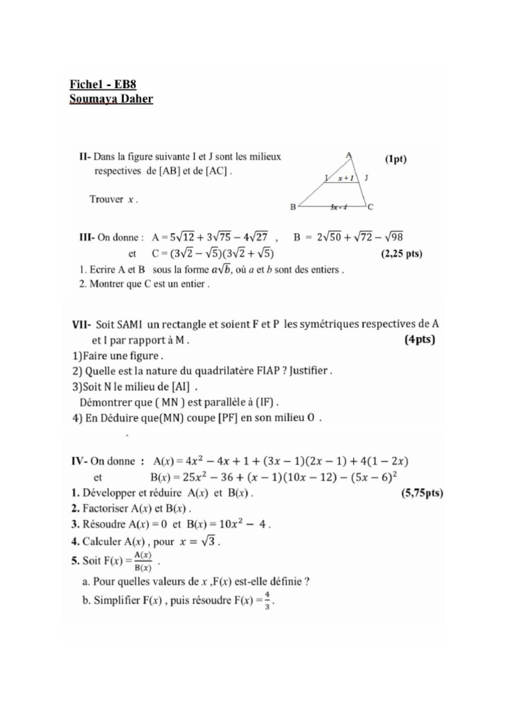 Exercices de mathématiques avancées | PDF | Géométrie euclidienne ...