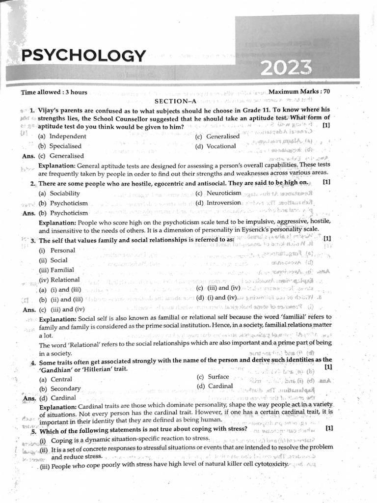 2023 Psychology Paper | PDF